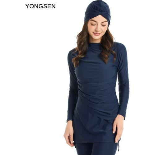 YONGSEN 2020 New Women Swimsuit with Hijab Muslim Swimwear Modest Clothing Plus Size Burkinis Islamic Swimming Suit