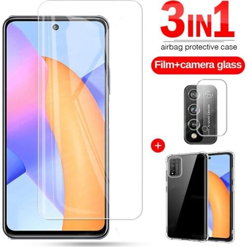 3 in 1 Tempered Glass + Case + Lens Film On For Huawei Honor 10x Lite Cover Coque For Honor 30i 30s 9a 9c Protective Glass