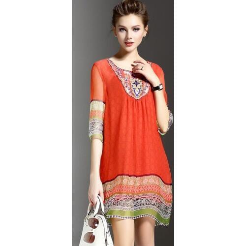 2020 Summer dress High quality luxurious beading womens Chiffon Loose dress Half sleeve Europe Stylish dress plus size M-XXL