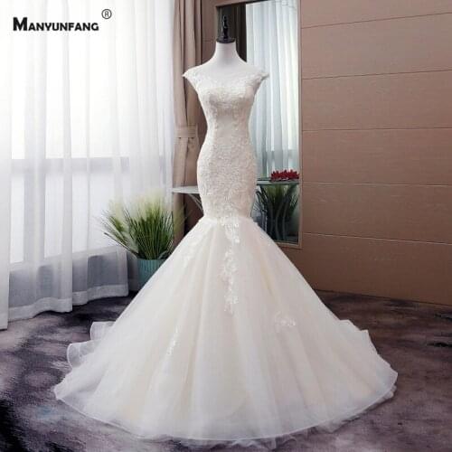 Custom Made Embroidery Appliques Tulle Chapel Train Sleeveless Mermaid Wedding Dress Luxury O-Neck Lace Up Back Bridal Gown