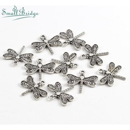 20*21mm Dragonfly Shape Beads of Ancient Silver Color Charm Spacer Bead for Jewelry Making Necklace DIY Accessories Wholesale M2
