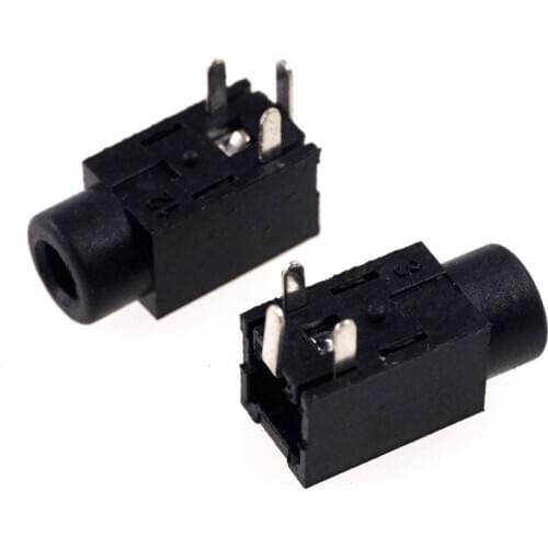 1000pcs 2.5 Audio Jack Diameter 2.5mm 3 pin Mono TS 1 Switch for 2 Poles phone Plug Right Angle Through Holes PJ-211
