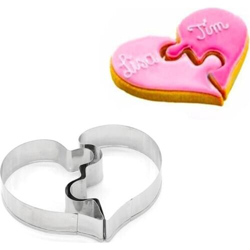 2 Pcs Heart Cookie Molds Left Right Heart Shaped Cookie Cutter Funny Love Wedding Puzzles Romantic Cookies Mold Biscuits Stamp