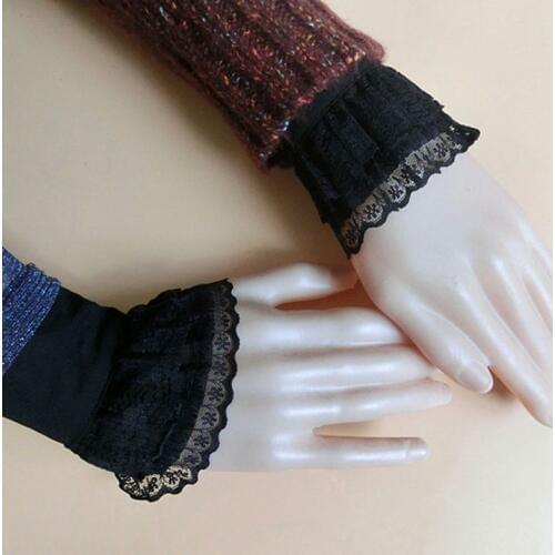 2Pcs/Pair 2Pcs/Pair Women Girls Decorative Chiffon Fake Flare Sleeves Floral Lace Pleated Ruched False Cuffs Apparel Wrist With