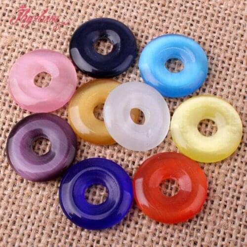 20mm Smooth Round Ring Donut Cat Eyes Gem Stone Charm Pendant Loose Beads 1 Pcs For DIY Women Necklace Bracelet Jewelry Making