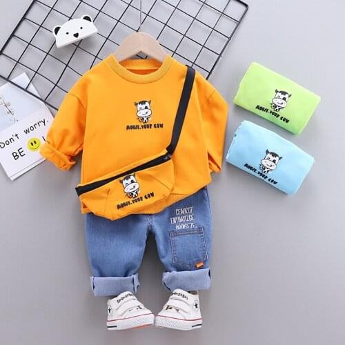 2021 new popular long sleeve cartoon animal two piece set of 100% cotton T-shirt + casual pants 01234 baby boy clothing