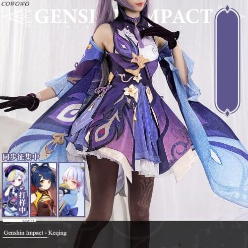 Anime! Genshin Impact Keqing TingNiKuaiYu Game Suit Elegant Gorgeous Dress Uniform Cosplay Costume Halloween Party Outfit NEW