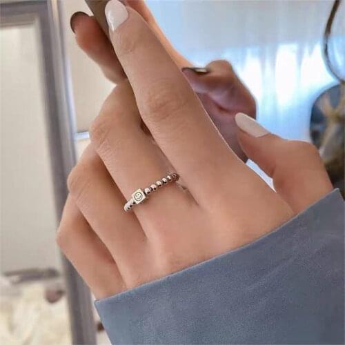 Bohemian Vintage Fashion Smiley Ring for Women Beaded Elastic Rope Adjustable Party Couples Cute Rings Gift Jewelry Accessories