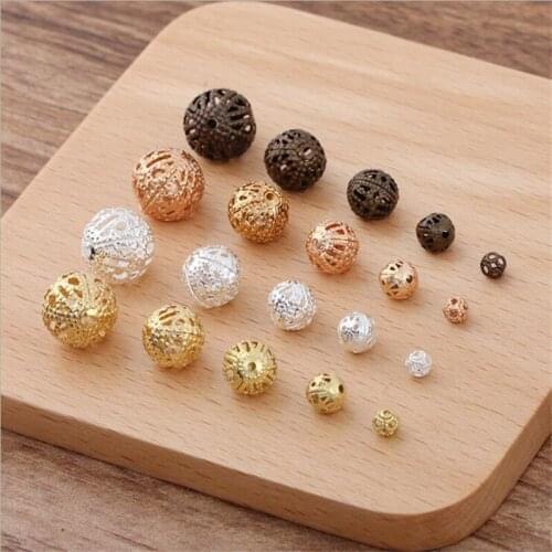 SIXTY TOWFISH 1 Lot DIY Jewelry Accessories Diameter 4mm/6mm/8mm Brass Materials With Hole Hollow Flower Ball Beads