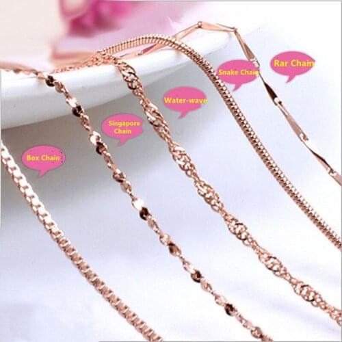 6 Styles 18" 45cm Rose gold Necklace Ingot Twisted Trace Belcher Snake Bar Singapore Box Chain Necklace Women