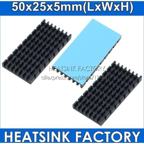 HEATSINK FACTORY 4pcs Black 50*25*5mm Aluminum Heat Sink Chipset Radiator Cooler With Thermal Adhesive Pad