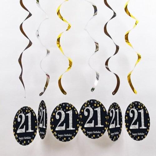 6pcs PVC Spiral Happy Birthday Swirl 18 21 30 40 Years Old Hanging Ornaments Birthday Party Decorations Birthday Decorations