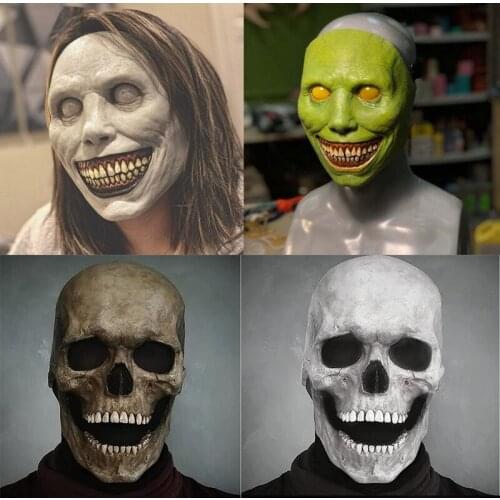 Reneecho Cheapest Movable Jaw Full Head Skull Mask Horror Helmet Creepy Demon Smiling Masks Halloween Prop