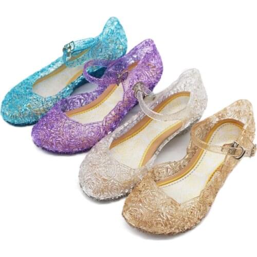 Girls Kids Summer Crystal Sandals Frozen Princess Jelly High-Heeled Shoes Princess Elsa Cosplay Birtyday Party Dance Shoes