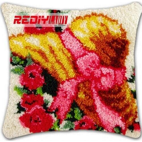 HOT 3D Latch Hook Pillow Kits Girl with Hat DIY Needlework Crocheting Kit Yarn 2015 Handmade Embroidery Unfinished Pillowcase