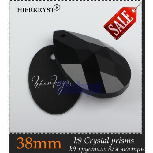 HIERKYST 100 pcs K9 Glass Crystal Prisms Pendants Chandeliers Parts Lustres Rainbow Lamp Lighting Hang Drops Black 38mm #2278-3C