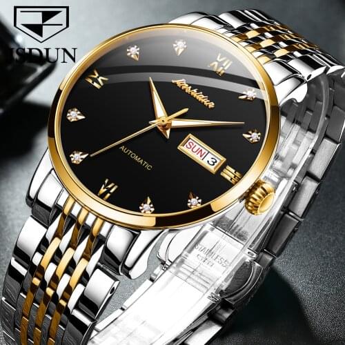 JSDUN Popular Luxury Mens Mechanical Watch Automatic Sapphire Crystal 30M Waterproof Luminous Date Watch Men Montre Homme 8807
