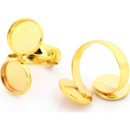 12mm 5pcs/Lot Classic Gold Color Plated Brass Adjustable Ring Settings Blank/Base,Fit 12mm Glass Cabochons,Buttons;Ring Bezels