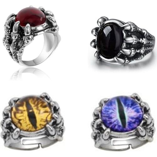 Personality Male Dragon Claw Crystal Gem Ring Vintage Cool Punk Evil Eye Rings For Mans Bar Night Club Jewelry Accessories