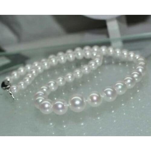 Outstanding Graduate Natural RARE White AAA 9-11 mm Round Turriform Pearl Necklace