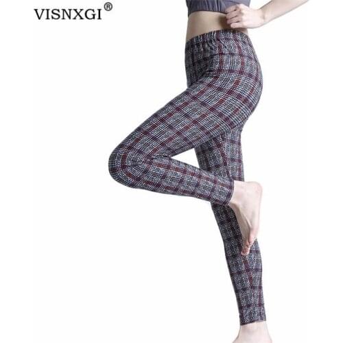 VISNXGI Plaid Print Yoga Leggings Push Up Sports Solid Workout Fitness Pants Tight Stretchy High Waist Sports Wear Gym Clothing
