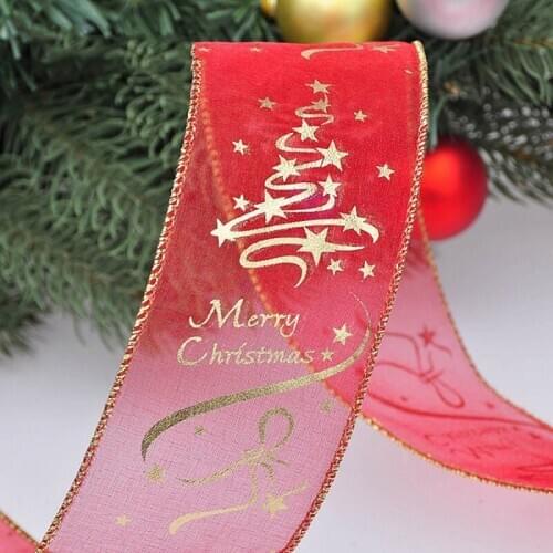New Christmas DIY Organza Ribbon Christmas Tree Gift Box Bow Decorations For Home Festive Party Supplies 6cm Width