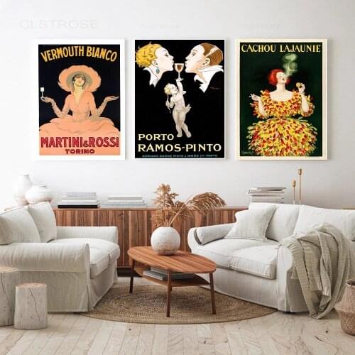 Martini&rossi Torino Poster Linen Vintage Advertising Wall Art Canvas Painting Porto Ramos Pinto Wall Art for Living Room Decor