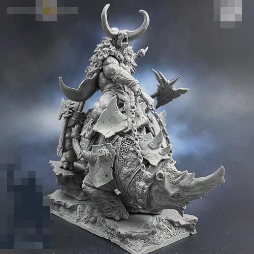 Minotaur Raider on Tusk Beast , Resin Model figure GK, Fantasy theme, Animal warrior, Unassembled and unpainted kit