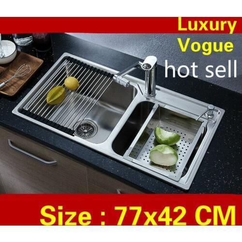 Free shipping Apartment vogue wash vegetables multifunction kitchen double groove sink 304 stainless steel 77x42 CM