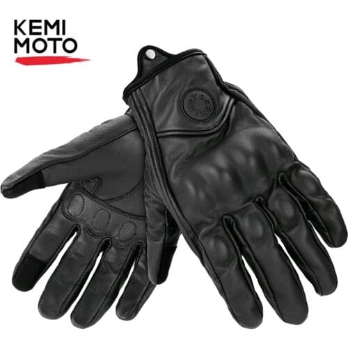 KEMiMOTO Motorcycle Gloves Real Leather Touch Screen Men Cycling Moto Guantes Motorbike Protective Gears Motocross Glove