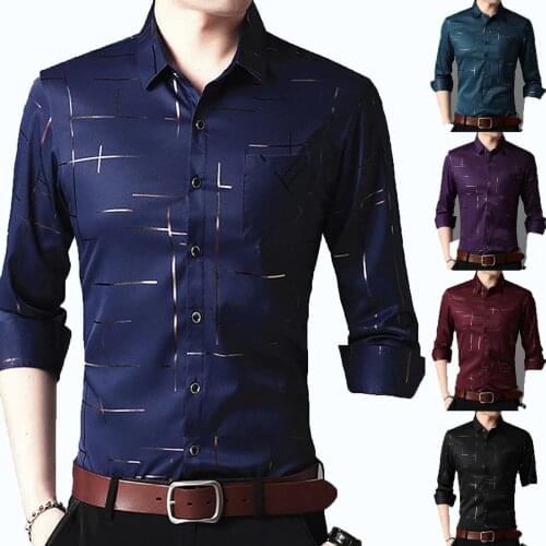 Slim Men Shirt Dress Long Sleeve Turn Down Collar Stripes Single-breasted Polo Business Shirt Top oversize Luxury for summer