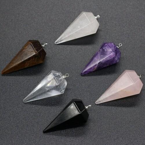 Natural Crystal Amethysts Pendant Faceted Conical Shape Rose Quartzs Charms For Jewelry Making DIY Necklace Gift Healing