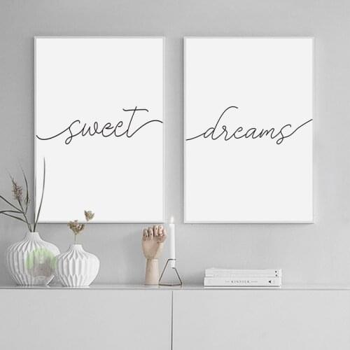 Nordic Poster Black and White Sweet Dreams Quotes Canvas Painting Nursery Wall Art Print Wall Pictures for Kids Baby Bedroom