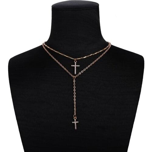 Bohemian Multilayer Chokers Necklaces For Women Gold Silver Color Crystal Cross Pendant Necklace Party Jewelry