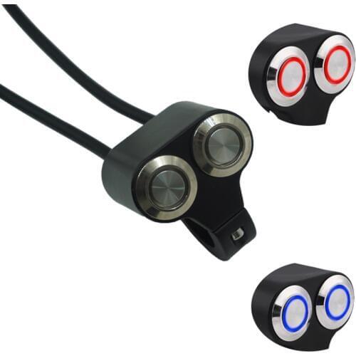 25mm Handlebar Motorcycle Switches Scooter Headlight Hazard Brake Fog Light Switch ON/OFF Aluminum With Indicator Light