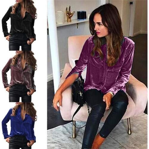 Velvet Blouse Women Autumn Winter Long Sleeve Button Down Womens Tops And Blouses Turn Down Collar Casual Ladies Office Shirt