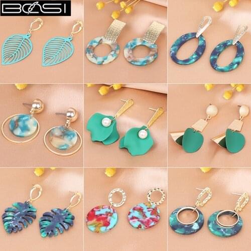 BOSI 2021 korean statement earrings for women cute green earrings fashion jewelry arcylic geometric dangle drop dold earings new