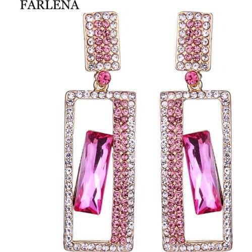 FARLENA Wedding Jewelry Geometric Crystal Rhinestones Drop Earrings for Women Bridal long Dangle Earrings