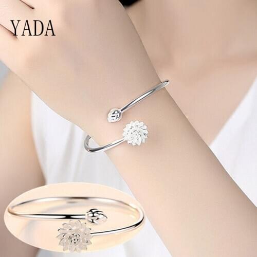 YADA Trendy Silver Color Snow lotus cuff Bracelets&Bangles For Women Flower Bracelets Charm Friendship Crystal Bracelet BT200136