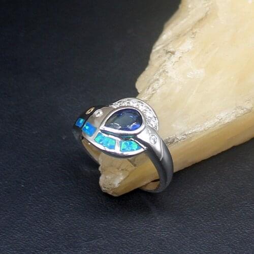 Hermosa Marvelous Blue Opal Sapphire Fancy Genuine 925 Silver Band Ring Wedding Engagement Gifts for Women Size 7 20214326