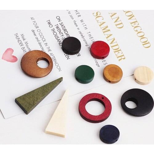 10pc Korea Solid Wood Geometric Triangle Earring For Women Material Wooden Round Eardrop Pendant Diy Handmadejewelry Accessories