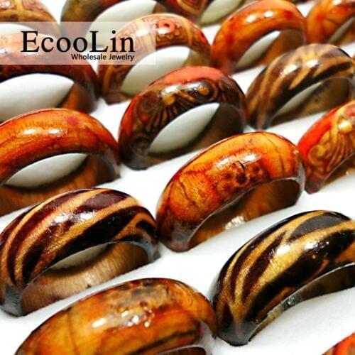 10Pcs Fashion Whole Jewelry Lots Mixed Size Wood Wooden Men Women Children Kid Rings Free Shipping LB001