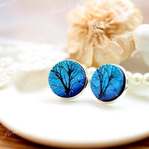 10pcs Unique 3D Tree Embossed 16mm Round Coloured Drawing pattern Laser Cut wood Cabochon DIY for Rings, Earring,Brooch,Necklace