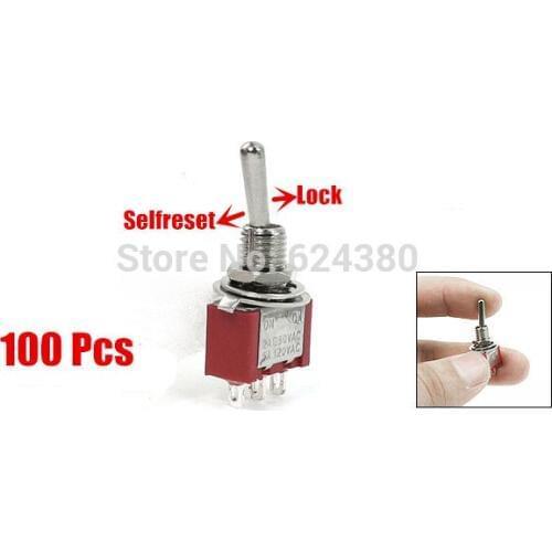 100 Pcs / Lot x AC 250V / 2A 125 V/ 5A ON-OFF- (ON) 3 Three Position SPDT 1P2T Selfreset Momentary Lock Toggle Switch 3 Pins