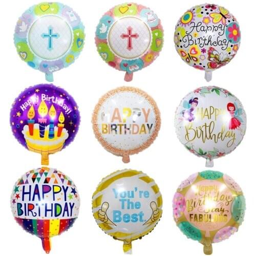 New 18 Inch Round Happy Birthday Aluminum Foil Balloon Butterfly Flower Candle Cake Party Decoration Gift