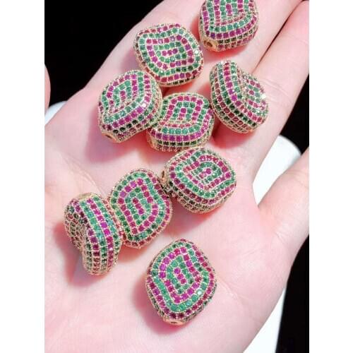 2pcs gold Filled rainbow CZ pave wave loose beads for jewelry making 17x20mm