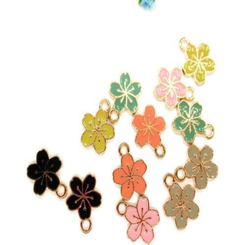 20pcs Enamel lovely Cherry blossoms Pendants For Jewelry Making Supplies Diy Jewelry Materials Earrings Accessories fitting