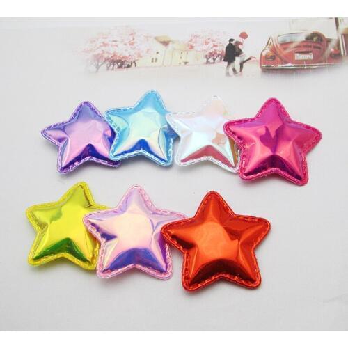 28pcs/lot 5cm Reflective Pu big size Star Padded Appliques For Baby Clip Accessories DIY Kid patches and Cake Insert Cards