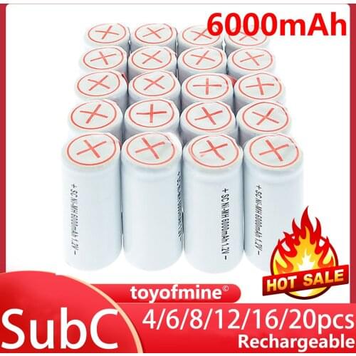4-20pcs Sub C SubC 1.2V Ni-MH White Color With Tab 6000mAh Rechargeable Battery