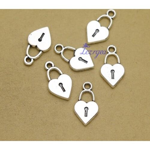 40pcs/lot--18x10mm, Antique silver plated heart lock charms,DIY supplies,Jewelry accessories
